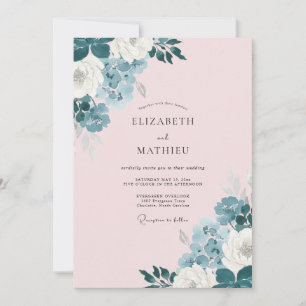 Blush Pink Dusty Blue Romantic Wedding Invitation