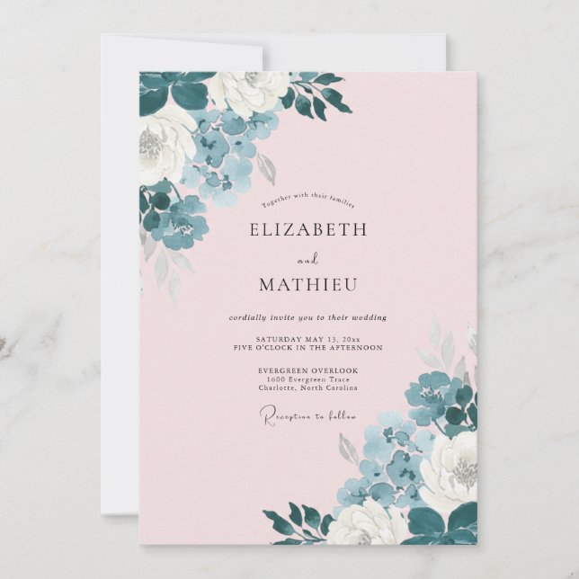 Blush Pink Dusty Blue Romantic Wedding Invitation (Front)