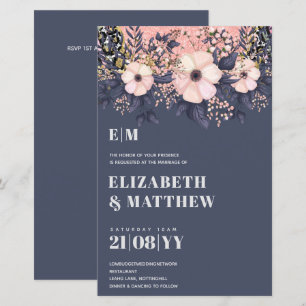 Blush Pink Dusty Blue Rosegold Floral Wedding Chic