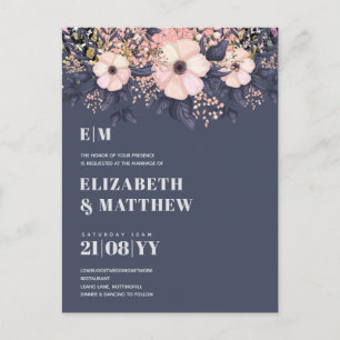 Blush Pink Dusty Blue Rosegold Floral Wedding Chic Postcard