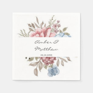 Blush Pink Dusty Blue Watercolor Peony Wedding Napkin