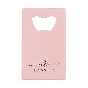 Blush Pink Dusty Pink Modern Minimalist Name Credit Card Bottle Opener