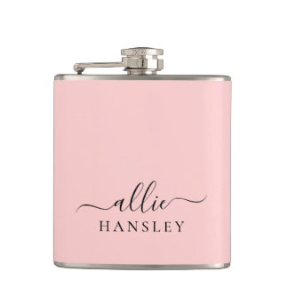 Blush Pink Dusty Pink Modern Minimalist Name Hip Flask