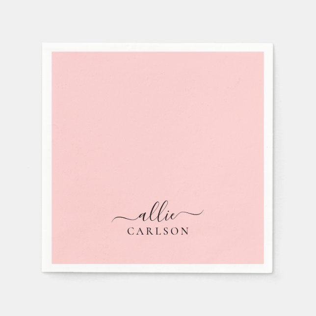 Blush Pink Dusty Pink Modern Minimalist Name Napkin (Front)