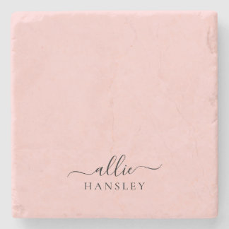 Blush Pink Dusty Pink Modern Minimalist Name Stone Coaster