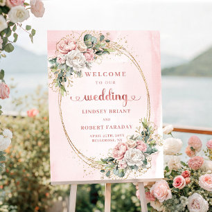 Blush Pink Dusty Rose Boho Greenery Floral Wedding Poster