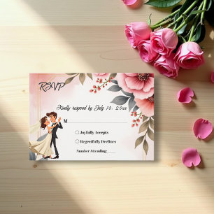 Blush Pink Dusty Rose Bride Groom Floral Wedding RSVP Card