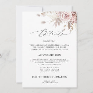 Blush Pink Dusty Rose Floral Wedding Details Invitation