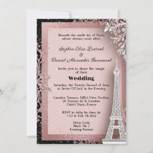 Blush Pink Eiffel Tower Destination Paris Wedding  Invitation