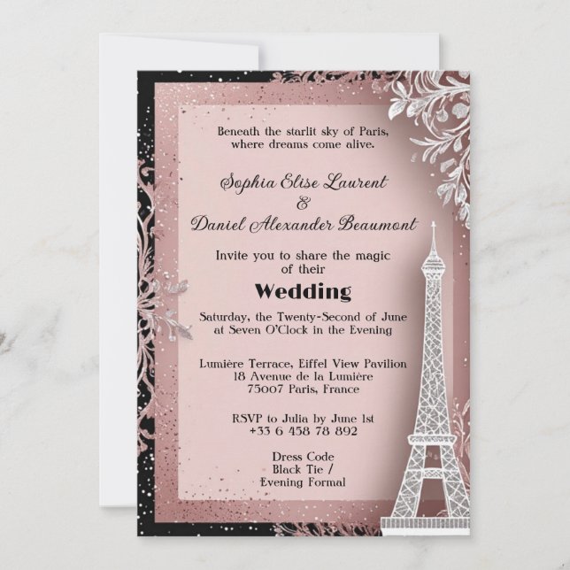 Blush Pink Eiffel Tower Destination Paris Wedding  Invitation (Front)