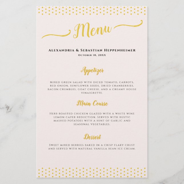 Blush Pink Elegant 50th Wedding Anniversary Menu (Front)
