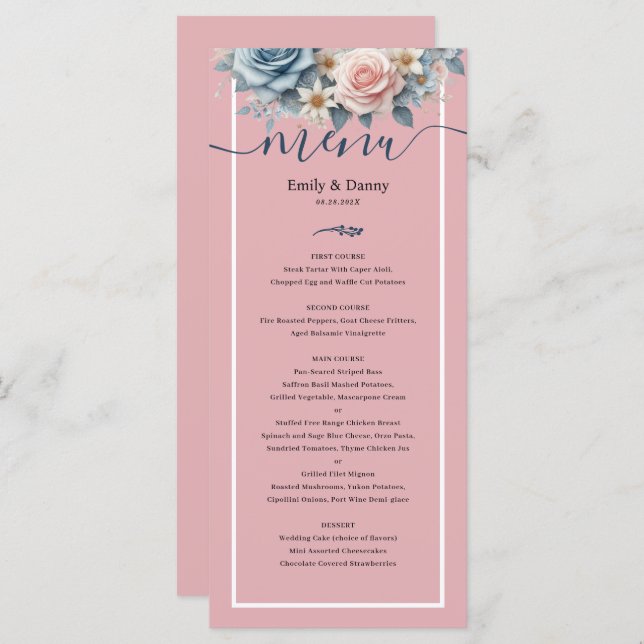 Blush Pink Elegant  Botanical Wedding Menu (Front/Back)