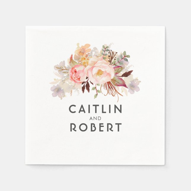 Blush Pink Elegant Floral Wedding Napkin (Front)