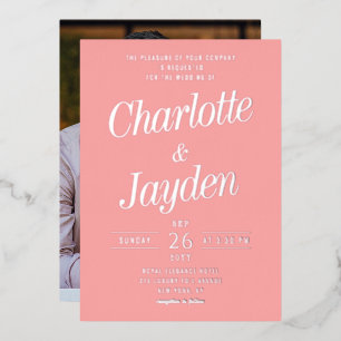 Blush Pink Elegant Foil Script Photo Wedding
