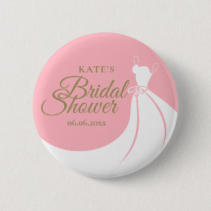 Blush Pink Elegant Gown Bridal Shower 2 Inch Round Button