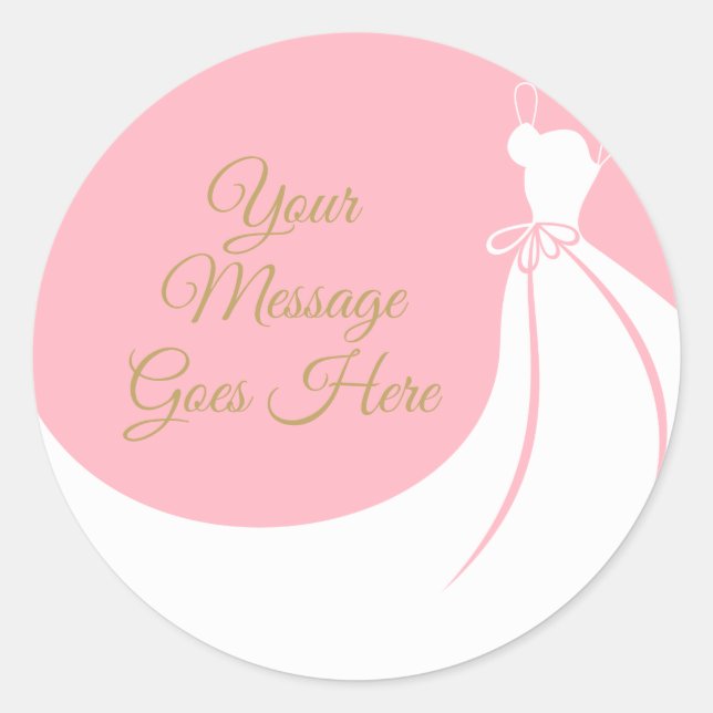Blush Pink Elegant Gown Bridal Shower Classic Round Sticker (Front)