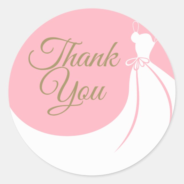 Blush Pink Elegant Gown Bridal Shower Thank You Classic Round Sticker (Front)