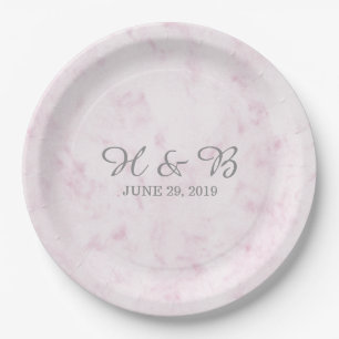 Blush Pink Elegant Marble Wedding Paper Plate