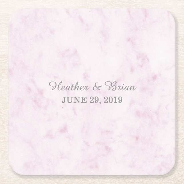 Blush Pink Elegant Marble Wedding Square Paper Coaster (Front)
