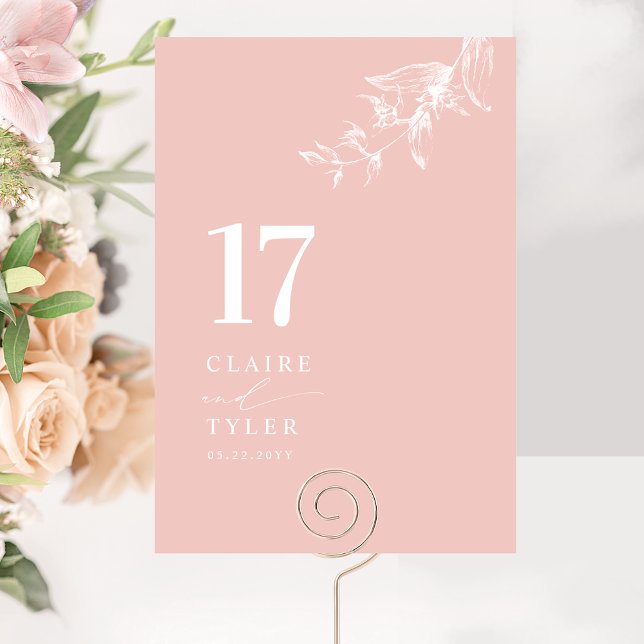 Blush Pink Elegant, Minimal Botanical Wedding  Table Number (Creator Uploaded)