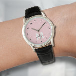 Blush Pink Elegant Minimalist Monogram Watch<br><div class="desc">Personalized Monogram Blush Pink and White Watch with Simple Black Numbers. This chic, girly watch blends classic style with a fun, personalized touch. It features a bold white initial on a soft blush pink background (note: the pink is a smooth, flat colour without shimmer), with simple black numbers for easy...</div>