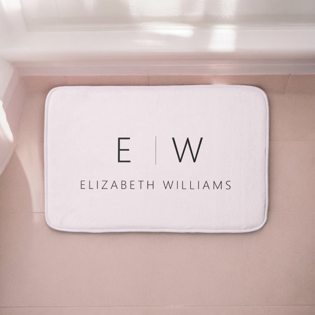 Blush Pink Elegant Modern Minimalist Monogram Name Bath Mat (Creator Uploaded)