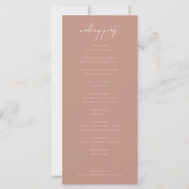 Blush Pink Elegant Modern Wedding Ceremony Program (Back)