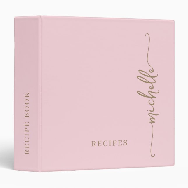 Blush Pink Elegant Monogram Cookbook Recipe  Binder (Front/Spine)