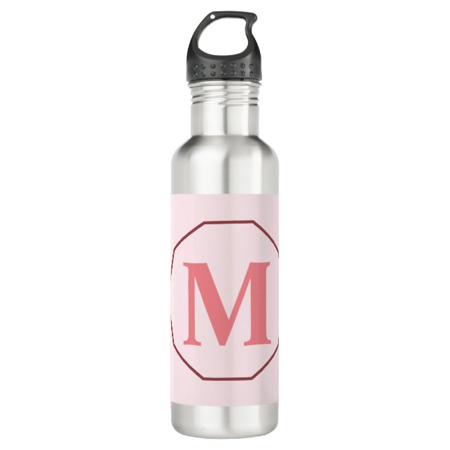 Blush pink elegant monogram personalized 710 ml water bottle (Front)