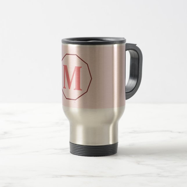 Blush pink elegant monogram personalized travel mug (Front Right)