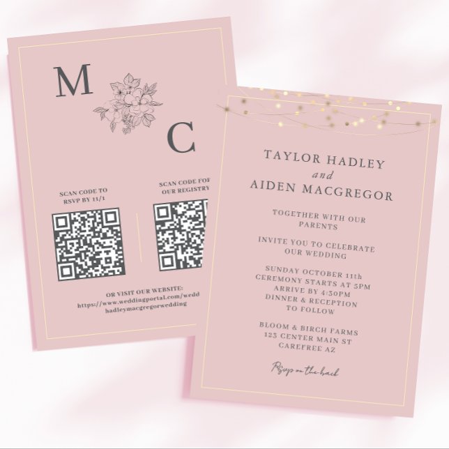 Blush Pink Elegant QR Code Wedding Invitation (Creator Uploaded)