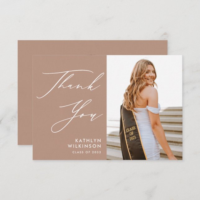 Blush Pink Elegant Script Simple Photo Graduation Thank You Card (Front/Back)