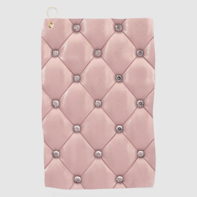 Blush Pink Elegant Tufted Metallic Leather Look Golf Towel (Front)