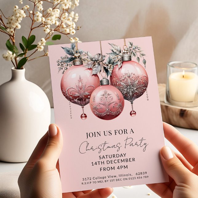 Blush Pink Elegant Vintage Glam Christmas Party  Invitation (Creator Uploaded)
