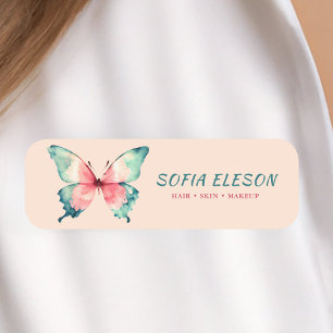 Blush Pink Elegant Watercolor Butterfly Employee Name Tag