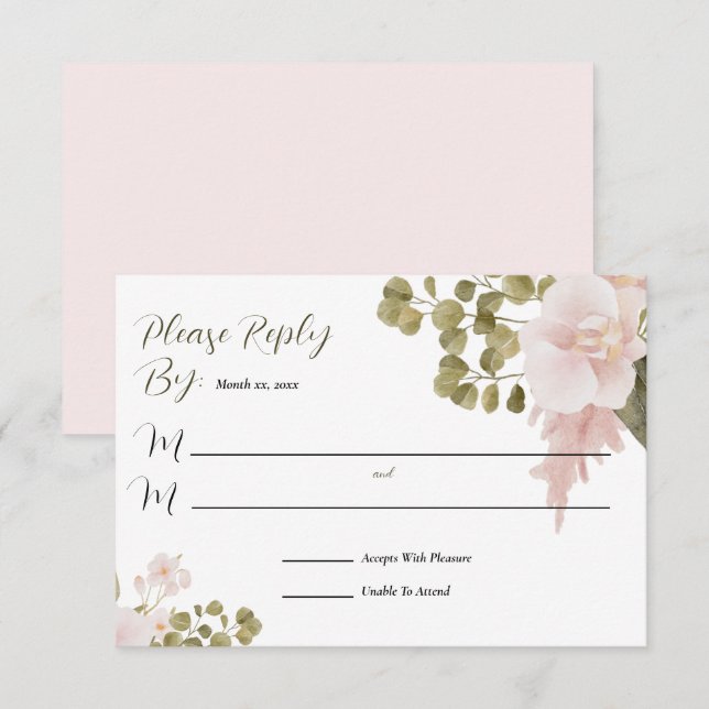 Blush Pink Elegant Watercolor Floral RSVP (Front/Back)