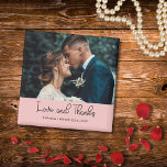 Blush Pink Elegant Wedding Love and Thanks Photo Magnet<br><div class="desc">Share your gratitude with this elegant Blush Pink “Love and Thanks” wedding magnet. The front features your favorite wedding photo along with your personalized names and date, creating a keepsake your guests will treasure. A perfect small thank-you gift that’s both stylish and meaningful ideal for fridges, boards, or any special...</div>