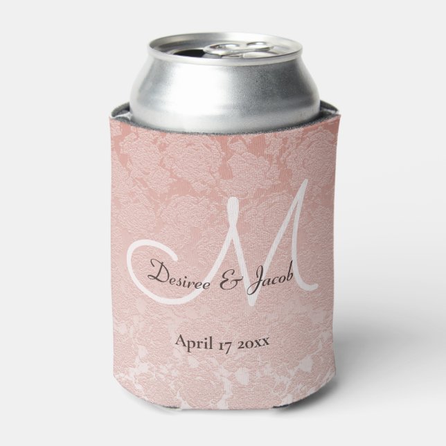Blush Pink Elegant Wedding Monogram Can Cooler (Can Front)
