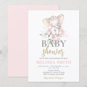 Blush Pink Elephant Baby Shower girl Invitation