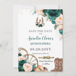 Blush Pink Emerald Green Wild West Quinceañera Save The Date