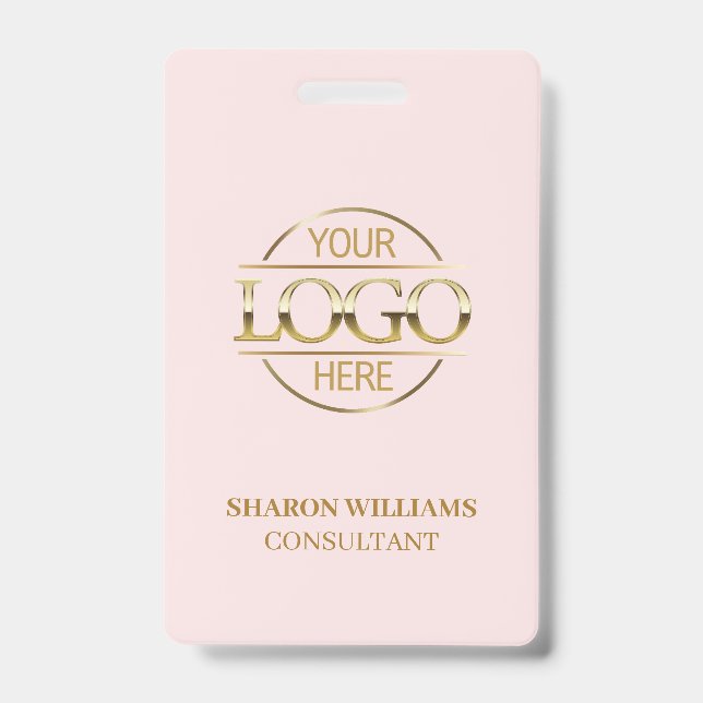 Blush Pink Employee ID with Custom Business Logo Badge (Front)