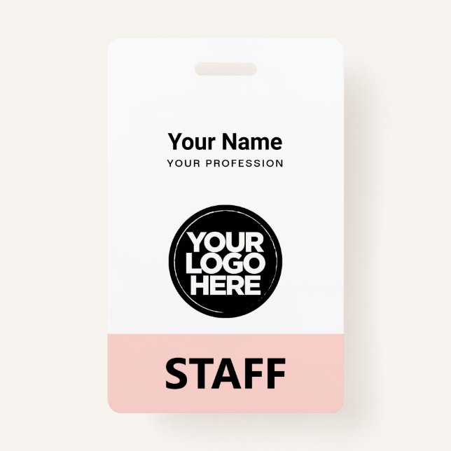 Blush Pink Employee Name Business Logo Qr Code Badge (Front)