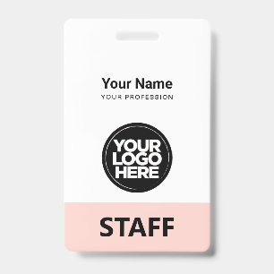 Blush Pink Employee Name Business Logo Staff Tag Badge