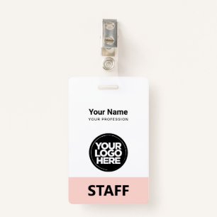 Blush Pink Employee Name Business Logo Staff Tag Badge