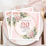 Blush Pink Eucalyptus Floral 90th Birthday Party  Napkin<br><div class="desc">✅ For matching items search 36-90 in my collections ✅ Celebrate a beautiful milestone with elegant 90th birthday napkins featuring watercolor dusty pink and blush pink flowers, soft eucalyptus greenery, and a shimmering rose gold frame. This boho floral design adds a romantic, stylish touch to any party table and makes...</div>