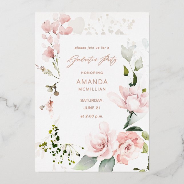 Blush Pink & Eucalyptus Floral Graduation Party (Front)