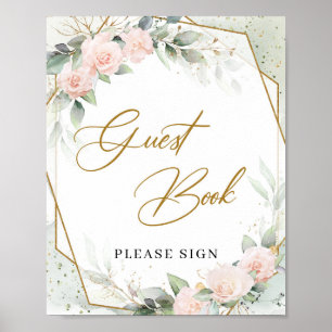 Blush pink eucalyptus gold frame Guest Book Sign