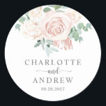 Blush Pink Eucalyptus Greenery Succulent Wedding Classic Round Sticker<br><div class="desc">This design features a blush pink floral theme with eucalyptus and greenery.  These classic round stickers will be the perfect addition to your wedding invitations,  thank you cards and wedding favour bags.</div>