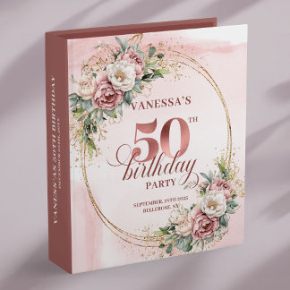 Blush Pink Eucalyptus Rose Gold 50th Memory Album Binder