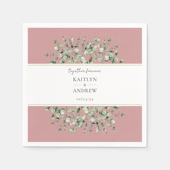 Blush Pink Eucalyptus Together Forever Wedding  Napkin (Front)